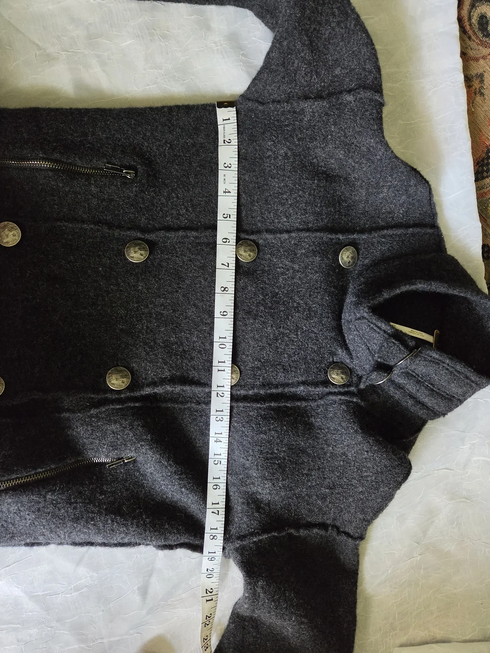 Free People Double-Breasted Charcoal 100% Wool Jacket Military Style Peacoat XS